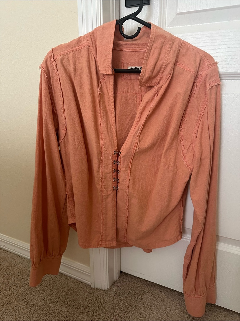 Free People Distressed Hook and Eye Long Sleeve Shirt